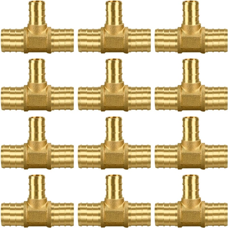 PXZBLG 12 Pack PEX 3/4" × 3/4" × 1/2" TEE Fittings, Brass Crimp for PEX Pipe in Plumbing Jobs - Image 1